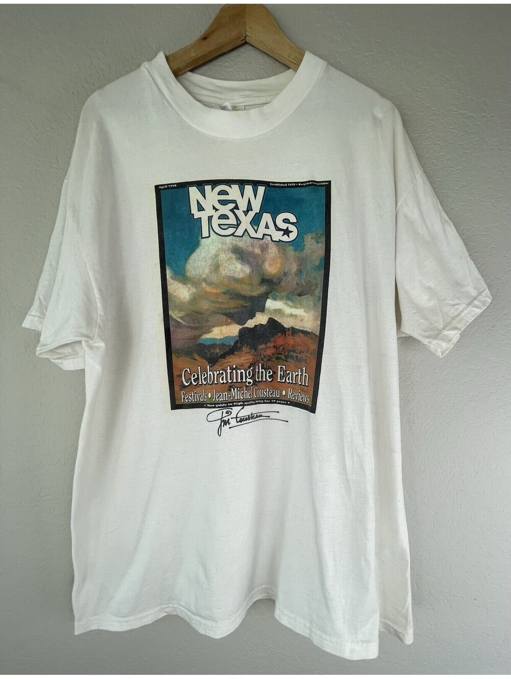 Vtg 1990s New Texas Magazine Promo Tee Earth Day Cousteau Single Stitch XL